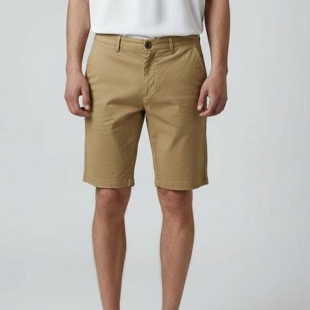 Piombo Men's Cotton Linen Chino Shorts Regular Fit Mid Rise Tan Size 36 NWT